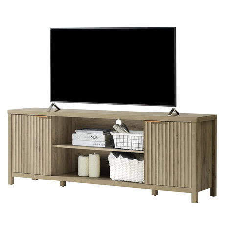 OAKHAM HOME Fluted TV Stands for Living Room, Heavy Duty Entertainment Center with Storage, Mid Century Modern Television Stands for 60/65/70/75 TV, Oxford Media TV Console (Large,Sunwashed Ash Oak) OAKHAM HOME