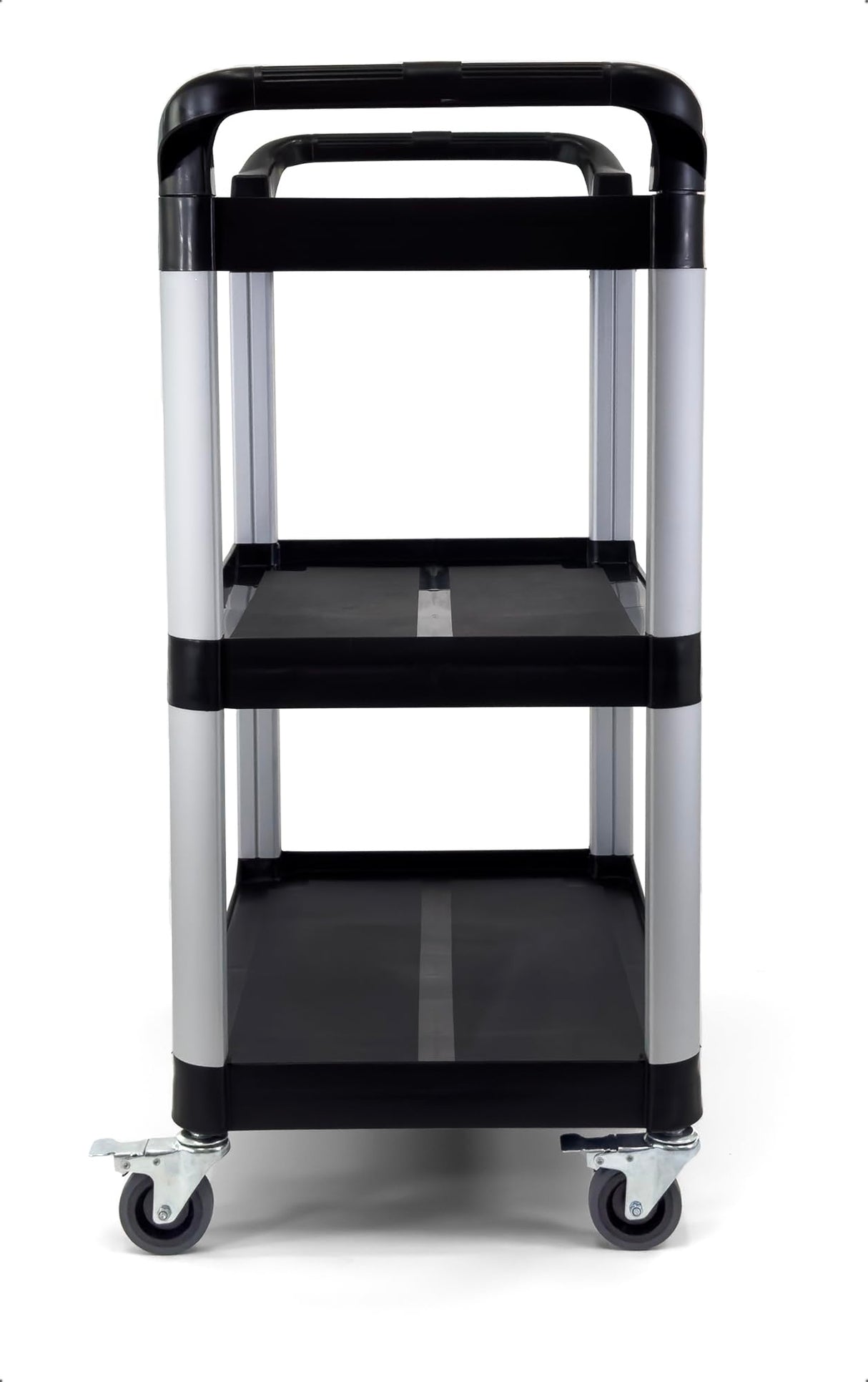 Commercial Heavy-Duty Utility Service Cart | 3 Shelf | | 450 Lbs Max Capacity | Rolling Utility Cart W 33" x H 37" x D 16" Black Farag Janitorial