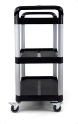 Commercial Heavy-Duty Utility Service Cart | 3 Shelf | | 450 Lbs Max Capacity | Rolling Utility Cart W 33" x H 37" x D 16" Black Farag Janitorial