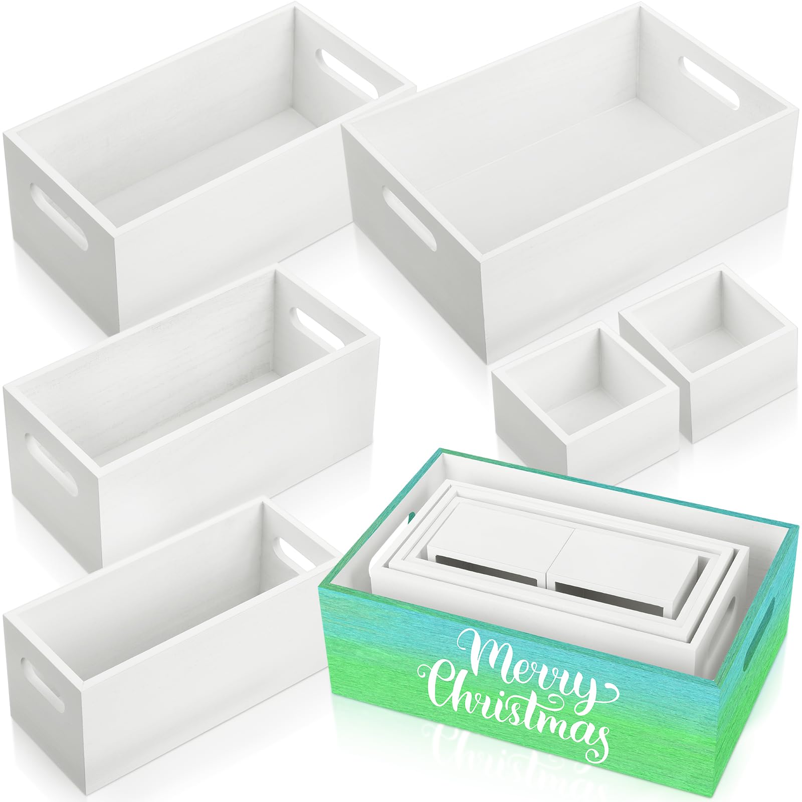 Yetene Set of 6 Wood Storage Boxes with Handles Wooden Nesting Crates Rustic Farmhouse Box for Kitchen Bathroom Home Party Table Decoration Storage Boxes (White) - WoodArtSupply