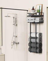 Aetyord Towel Racks for Bathroom 31inch Wall Mounted Towel Rack,Floating Shelf with Wood Plank,Towel Storage for Bathroom can Holds 6 Large Rolled Towels,All Black Aetyord