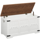 HOOBRO Toy Box, Storage Bench with Safety Hinges, Wooden Toy Chest, 39.4" Farmhouse Storage Chest, for Entryway, Bedroom, Living Room, White and Walnut WH507CW01 HOOBRO