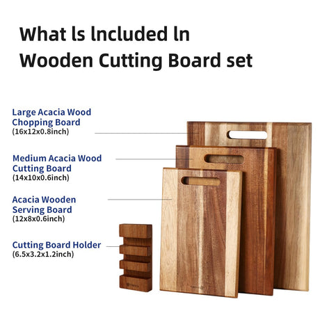 YUSOTAN 3-piece Acacia Wood Cutting Board Set for Kitchen, Large Wooden Cutting Board Set with Handle, Thick Chopping Board, Butcher Block Wooden Trays for Meat, Fruit Vegetable and Cheese YUSOTAN