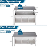 VINGLI Lift Top Coffee Table, Charcoal Top with White Frame, Farmhouse Cross-Sided Design, with Storage Shelf/Hidden Compartment, Gas Lift Mesa De Centro para Sala Pop Up Coffee Table VINGLI