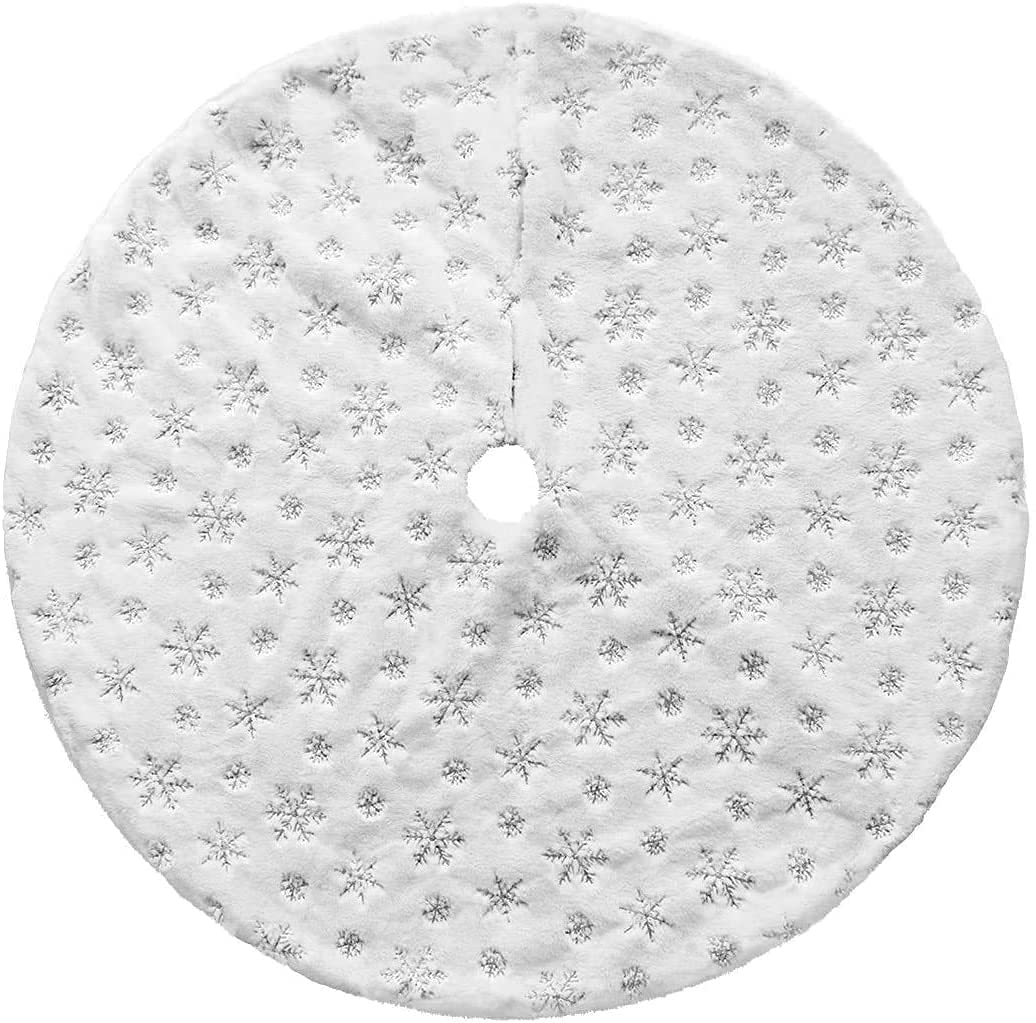 NUOGIC 36inch White Christmas Tree Skirt - for 5FT 6FT 7FT Xmas Tree Snowflake Christmas Tree Skirt