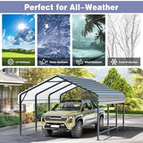JY QAQA 12 x 15 FT Metal Carport Kits with Galvanized Steel Roof, Heavy Duty Metal Carport Canopy, Outdoor Car Tent Garage Shelter for Car, SUV, Truck and Boats JY QAQA PET