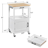 Yaheetech Rolling Kitchen Island with Single Door Cabinet, Kitchen Cart with Drawer on Swivel Wheels, Small Coffee Cart Microwave Stand with 3 Side Hooks for Dining Room, White Yaheetech