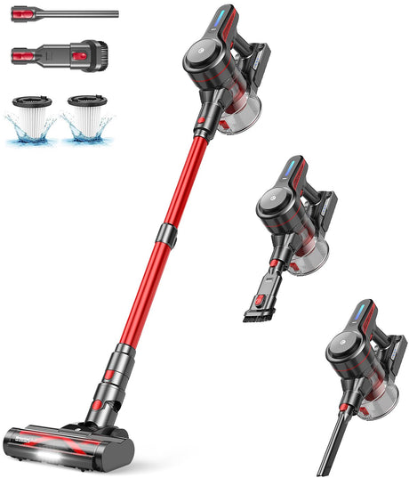 CHEBIO Cordless Vacuum Cleaner, Stick Vacuum with Powerful Suction, 45Mins Runtime Vacuum Cleaners for Home, Anti-tangle and 1.5L Dust Cup, 6 in 1 Lightweight Vacuum for Hardwood Floor Carpet Pet Hair CHEBIO