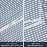 Wake In Cloud - Striped Cotton Duvet Cover Set, 100% Washed Cotton Textured Percale Bedding Set, Ticking Stripe Pinstripe Farmhouse, 3 Pieces, Denim Blue, Full Size Wake In Cloud