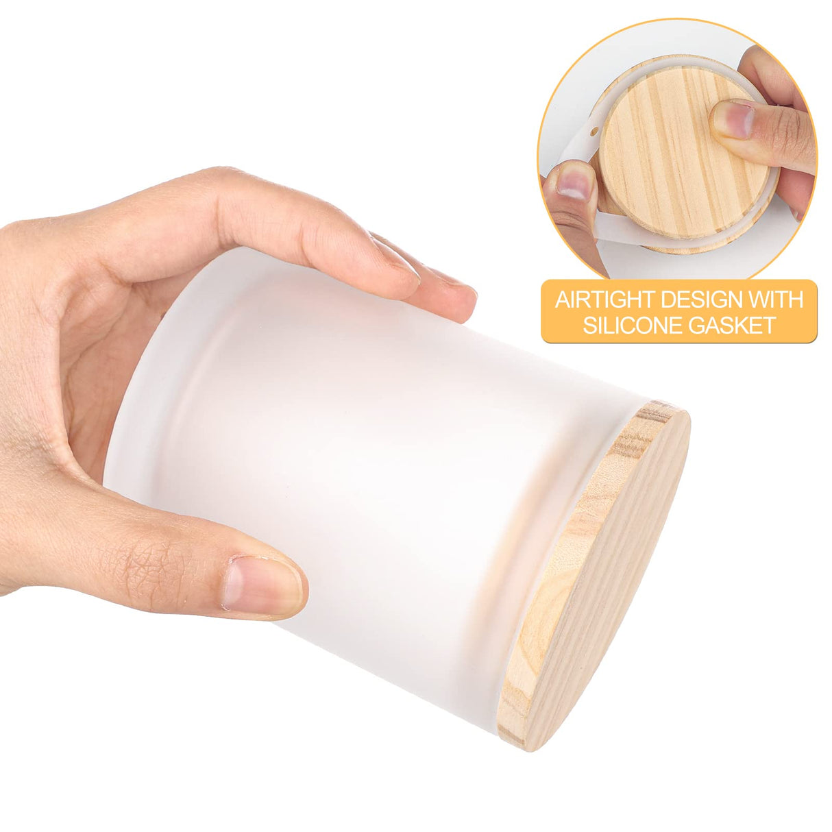 SHOWIN Thick Candle Jars for Making Candles 12 Pcs, 7 OZ Empty Jars with Wood Lids for Candle Making, Sample Container, Frosted White SHOWIN