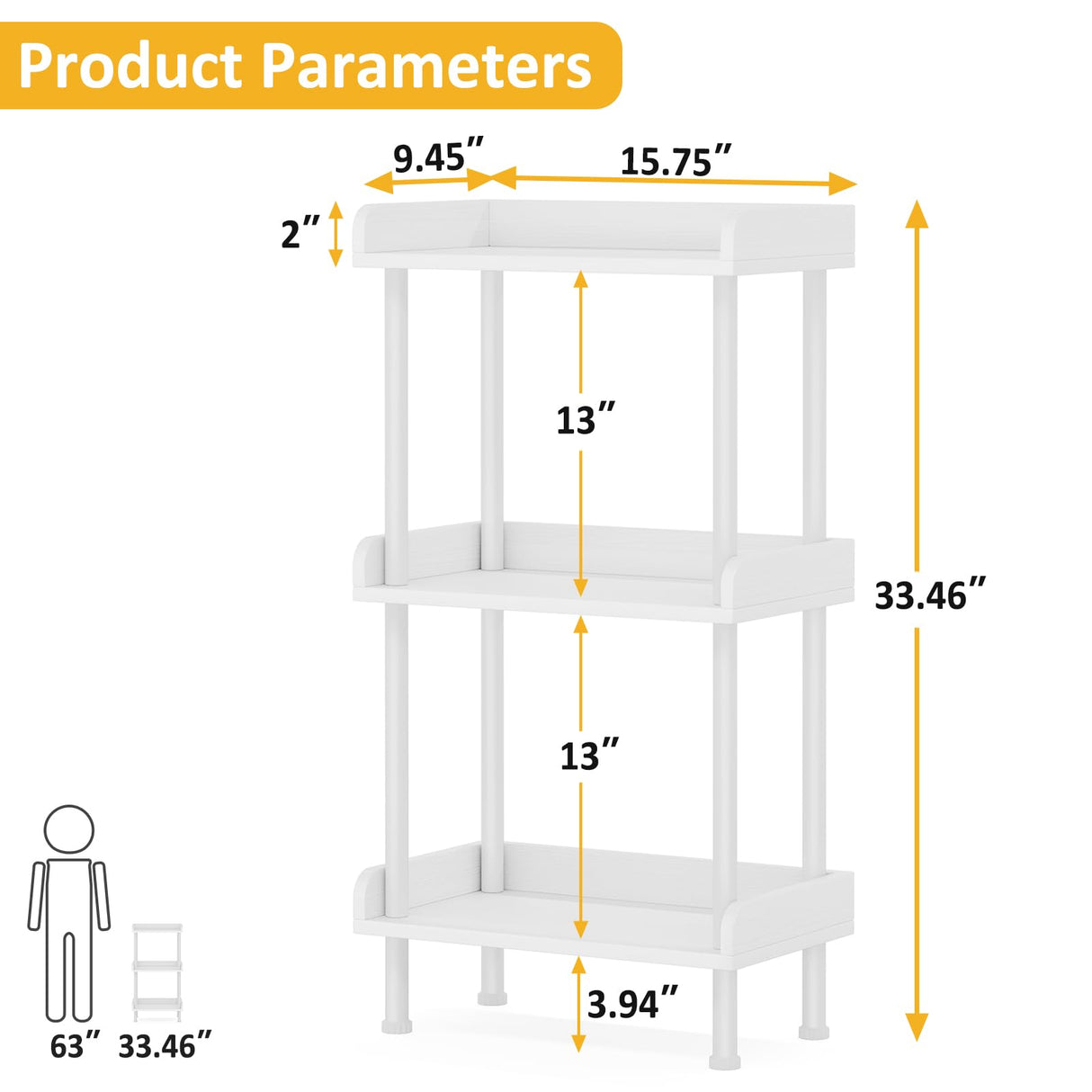 Hosfais Bookshelf Small Book Shelf - 3-Tier Wood Bookcase Industrial Bookshelf with Edge Protection Metal Standing Book Shelves Display Book Rack for Living Room Bedroom Home Office (White) Hosfais