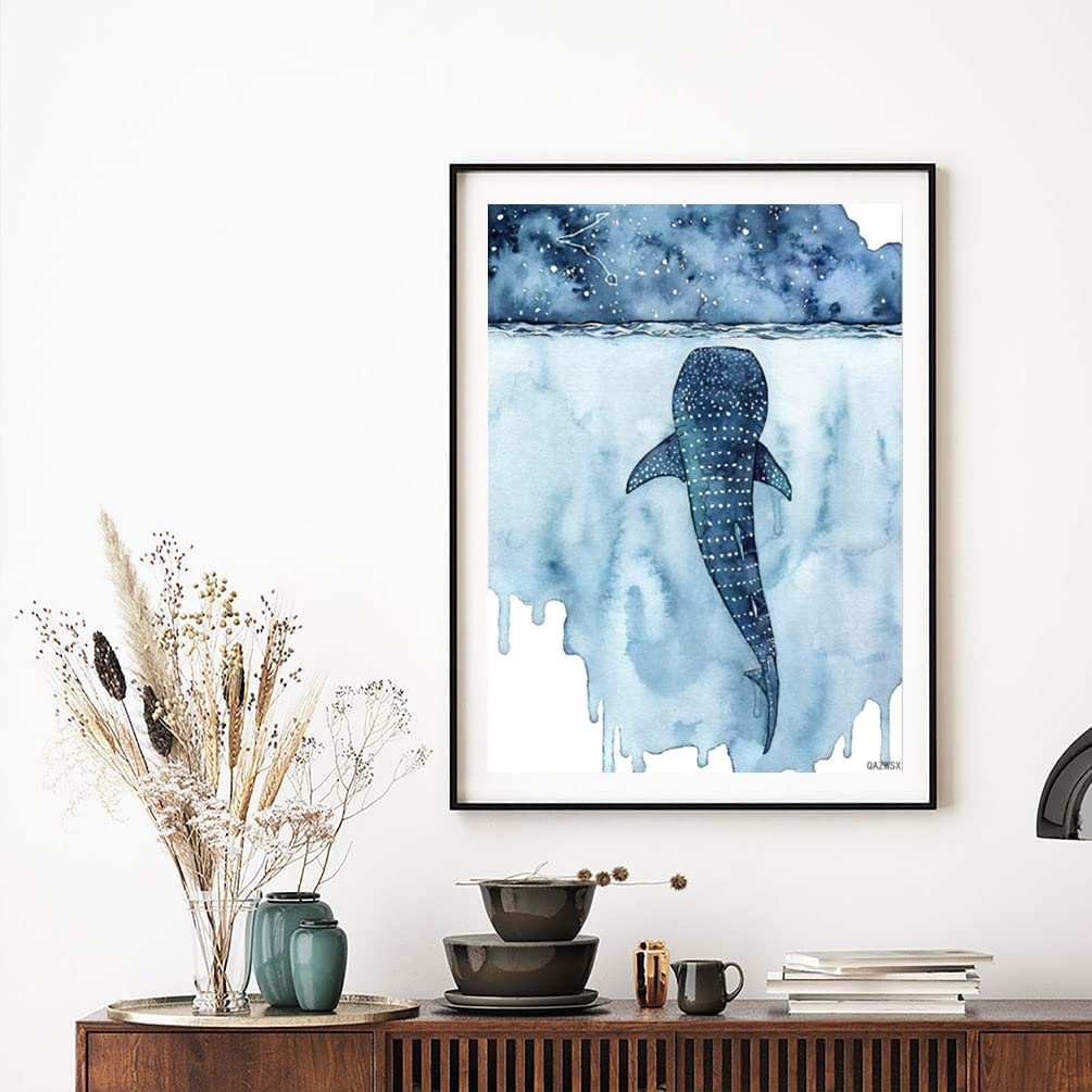 QAZWSX DIY 5D Diamond Art Canvas Painting Whale Shark Abstract Landscape Rhinestone Embroidery Cross Stitch Picture Home Wall Decoration 30 × 40cm QAZWSX