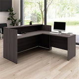 Bush Business Furniture Arrive 72W x 72D L Shaped Reception Desk with Shelf in Natural Elm, Modern Receptionist Station for Office Waiting Room Bush Furniture