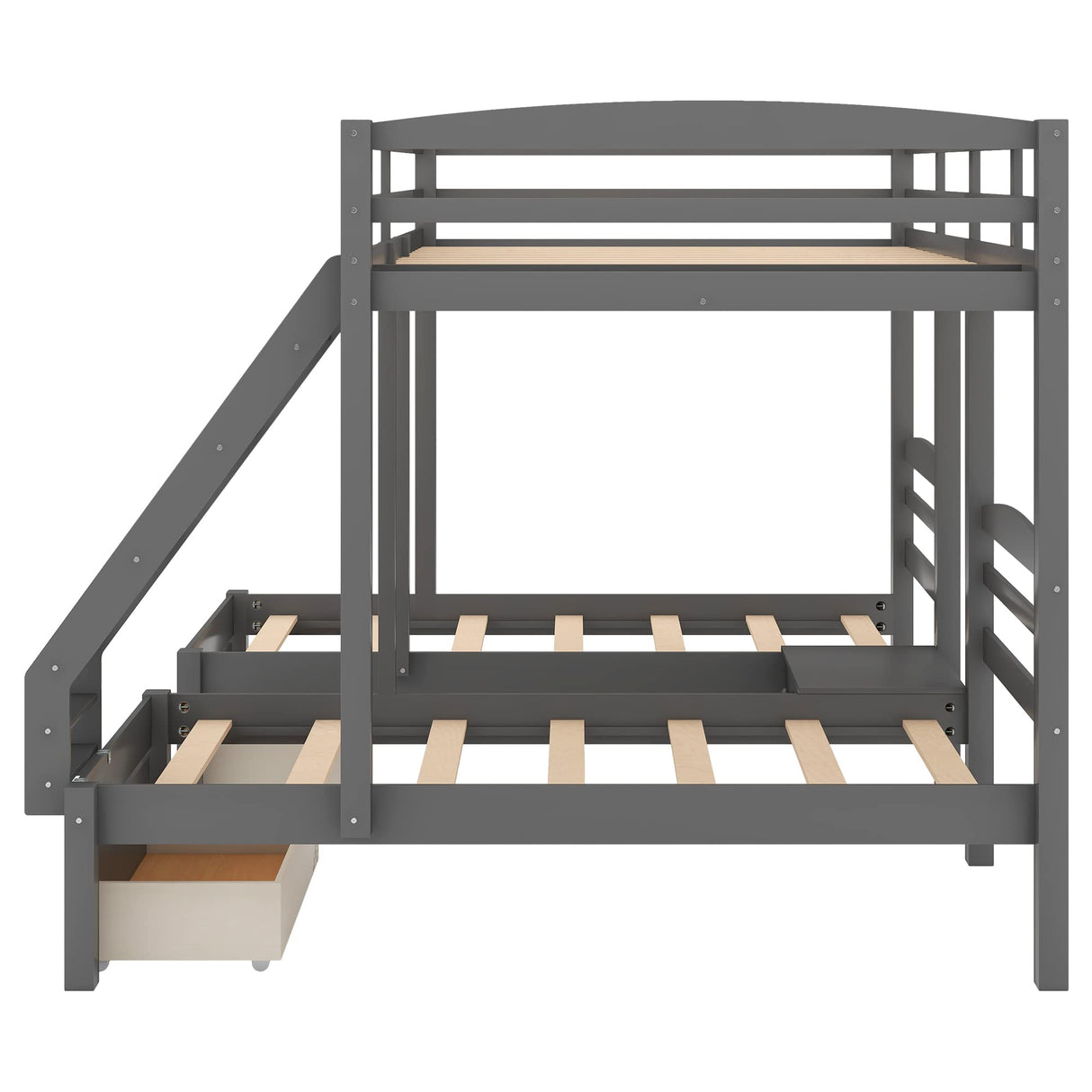 Harper & Bright Designs Triple Bunk Beds with Drawers and Guardrails,Full Over Twin & Twin Bunk Bed with Storage, Wooden Triple Bunk for Kids, Teens,Girls Boys (Gray with Drawers) Harper & Bright Designs