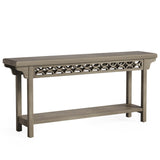 LITTLE TREE 70.87-Inch Long Console, Solid Wood Farmhouse Narrow Entryway Table with Shelf, Rustic Sofa Table for Living Room, Hallway, Grey LITTLE TREE