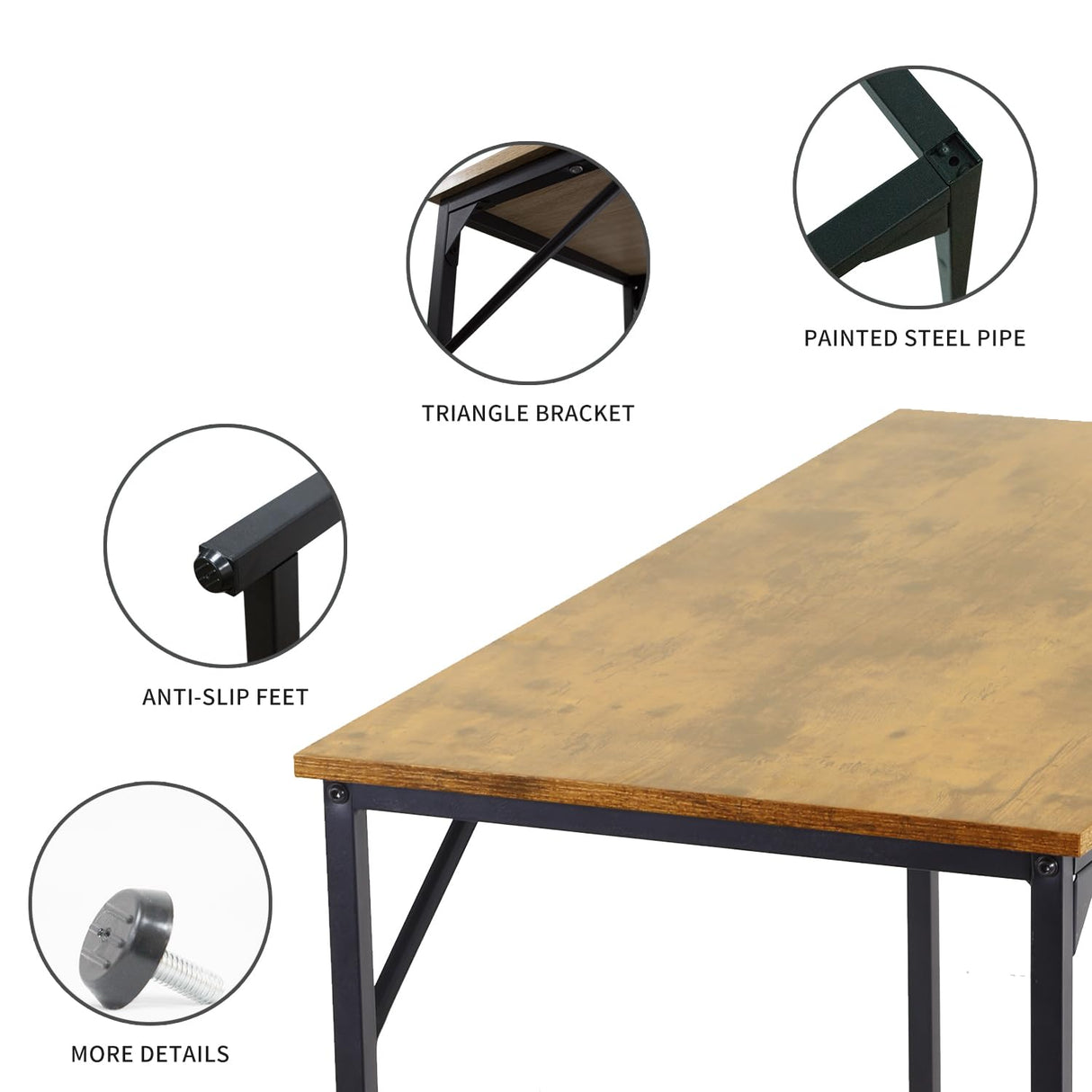 Computer Desk 47 Inch, Home Office Desk Writing Study Table Modern Simple Style PC Desk with Black Metal Frame,Vintage MGHH