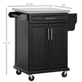 HOMCOM Kitchen Island on Wheels, Rolling Kitchen Cart with Stainless Steel Countertop, Drawer, Towel Rack and Spice Rack, Utility Storage Trolley, Black HOMCOM