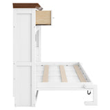 SOFTSEA Twin Size Horizontal Murphy Bed with Storage Drawers, Foldable Wall Bed with Walnut Top, Twin Hideaway Cabinet Bed Space-Saving for Guest Room Bedroom Office, White SOFTSEA