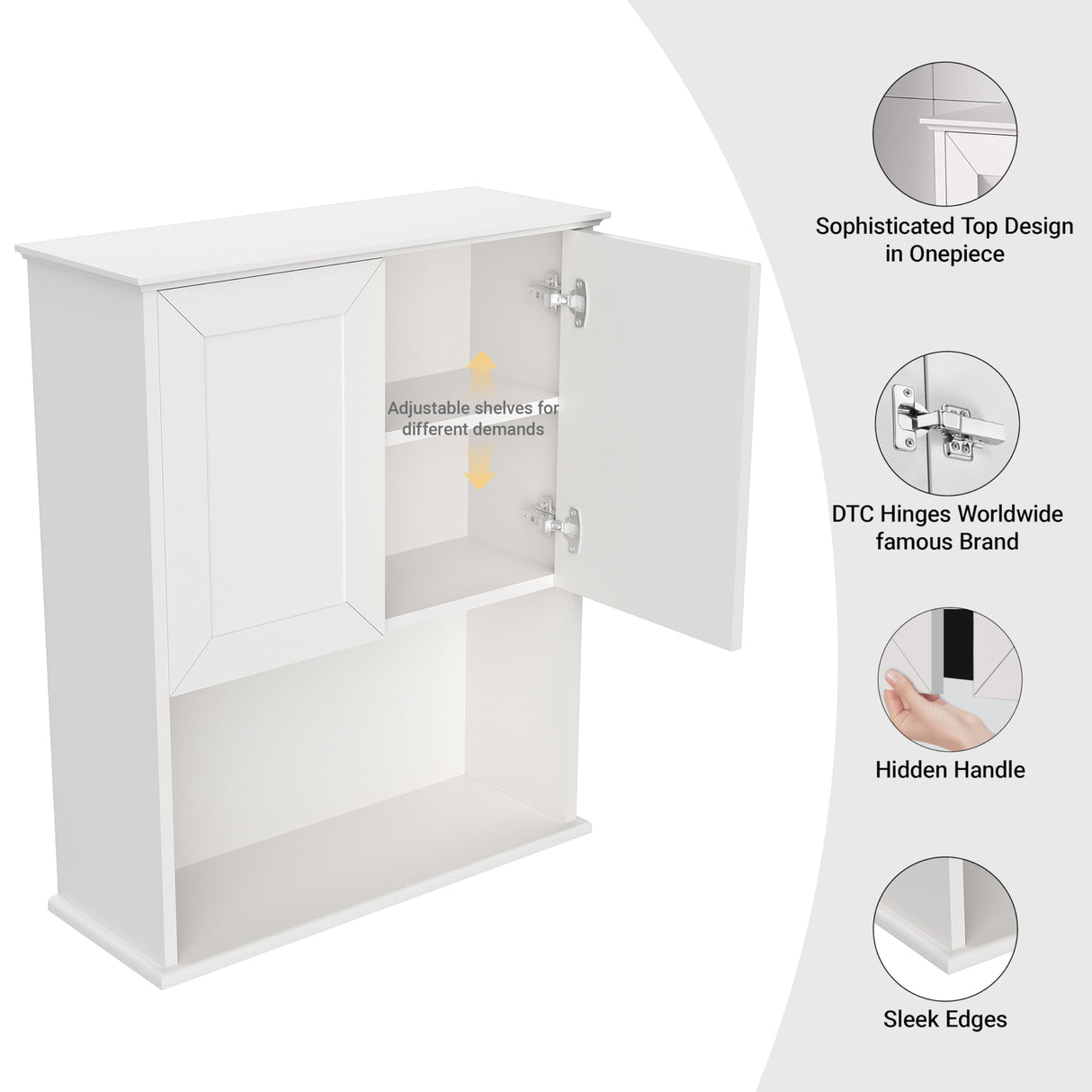 Bathroom Wall Cabinet Wooden with 2 Doors,Over the Toilet Storage Cabinet,Bathroom and Laundry Wall Mount Storage Medicine Cabinet with Open and Adjustable Shelf,Easy Assembly (Style A -1 PC, White) NewBeth