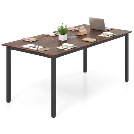 Giantex 6 FT Conference Table for 8-10 People, Modern 71" L x 35.5" W Large Meeting Table with Metal Frames, Rectangle Conference Room Table with Cable Grommet for Office, Boardroom, Rustic Brown Giantex