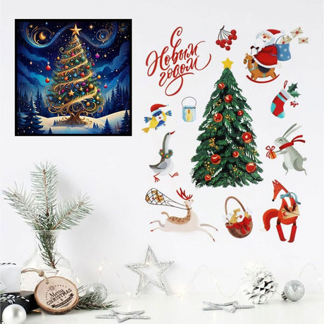 Christmas Tree Diamond Paintings Kits for Adults, Christmas Scenery Diamond Art Kits Full Drill Diamond Dots Paint with Diamonds Gem Arts and Crafts for Beginner Home Wall Decor WUSARPLY