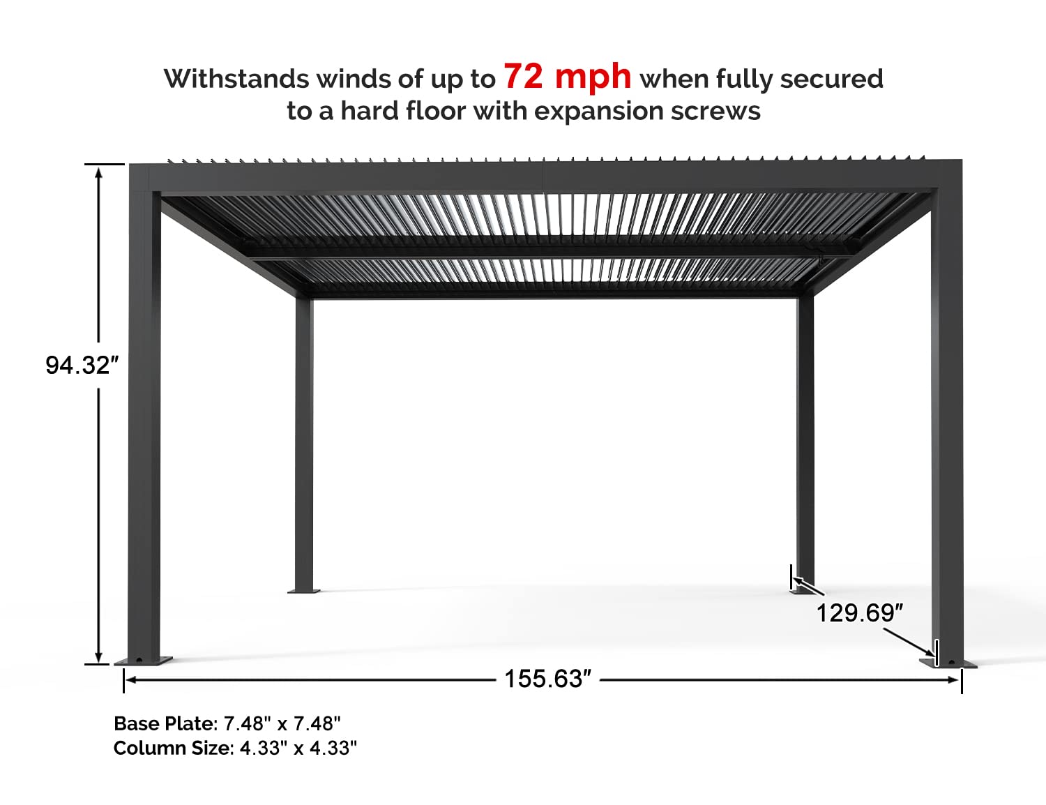 PURPLE LEAF Louvered Pergola 11' x 13' Outdoor Aluminum Pergola with Adjustable Roof for Deck Backyard Garden Grey Hardtop Gazebo - WoodArtSupply