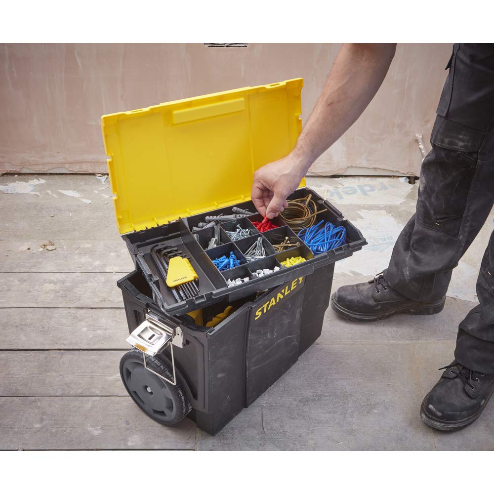 STANLEY 3 in 1 Rolling Work Centre Toolbox with Pull Handle, Detachable Toolbox with Portable Tote Tray, 1-70-326 STANLEY