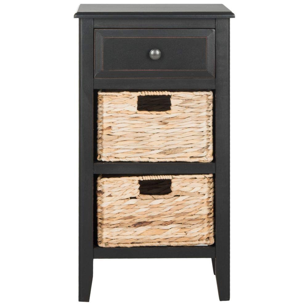 Safavieh Home Collection Everly Drawer Distressed Black 1-Drawer 2 Removable Baskets Side Table - WoodArtSupply