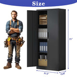 Lockable Cabinet Metal Storage Cabinet, 69" Locking Metal Storage Cabinet with 3 Adjustable Shelves,Black Metal Cabinet with 2 Doors and Lock for Office, Garage, Home (Black, 69") HomJoones