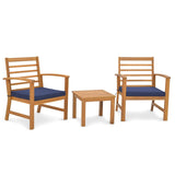 Tangkula 3 Pieces Outdoor Furniture Set, Acacia Wood Conversation Set with Soft Seat Cushions, Stable Acacia Wood Frame, Patio Sofa & Coffee Table Set for Backyard, Porch, Poolside (Navy) Tangkula