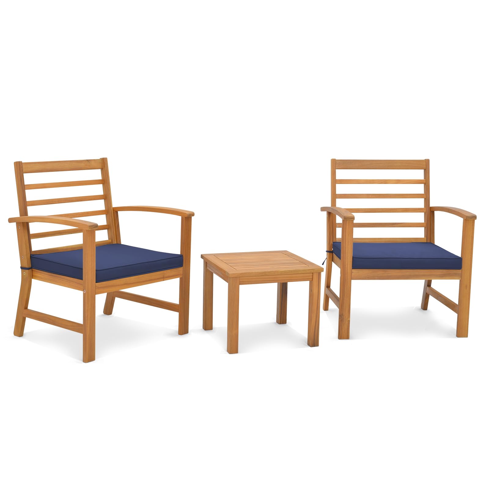 Tangkula 3 Pieces Outdoor Furniture Set, Acacia Wood Conversation Set with Soft Seat Cushions, Stable Acacia Wood Frame, Patio Sofa & Coffee Table Set for Backyard, Porch, Poolside (Navy) - WoodArtSupply