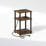 Furinno Just 3-Tier Turn-N-Tube Open Storage Nighstand, Bedside Table with USB and Type-C Charging Station, Amber Pine/Black Furinno