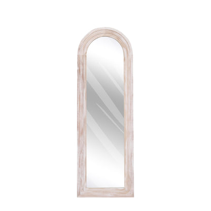 ZHUNFA Arched Full Length Mirror with Solid Wood Frame, 65x22 Farmhouse Wall Mirror Full Length with Stand, Vertical Hanging, Leaning Standing for Bedroom, Living Room, Rustic White - WoodArtSupply