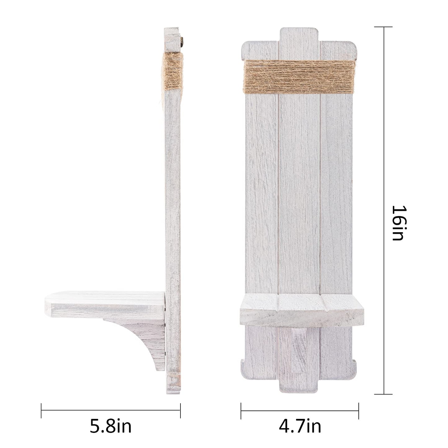 2 PCS Farmhouse Wall Hanging Candle Sconces - Nordic Style Handmade Wooden Wall-Mount Candle Holders Rustic Hanging Wall Sconces for Bedroom Living Room Kitchen Bathroom(Grayish White)