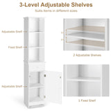 Tangkula Tall Bathroom Cabinet, Slim Storage Cabinet w/ 3 Tier Shelf, Drawer & Enclosed Cabinet, Adjustable Shelves, Narrow Floor Linen Tower for Bathroom Living Room, 13.5 x 12 x 64.5 Inch Tangkula