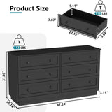 Loomie 6 Drawer Dresser with Power Outlet, Modern Chest of Drawers with Led Light, Double Wide Drawer Organizer Cabinet, Black Dresser for Bedroom, Living Room Loomie