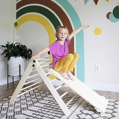 Wooden Climbing Toy for Kids Set - 4 in 1 Triangle Set with Ramp and Arch Climber, Toddlers Foldable Ladder, Safe and Sturdy for Rocking Arch, Climbing Ramp, Climbing Arch, Slide, and Climb Triangle