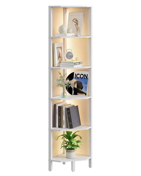CHOEZON LED Corner Shelf with Lights, 5-Tier Diamond Shape Bookshelf, Standing Narrow Storage Organizer for Living Room, Bedroom, Office, Study, White MCJ03DWB CHOEZON