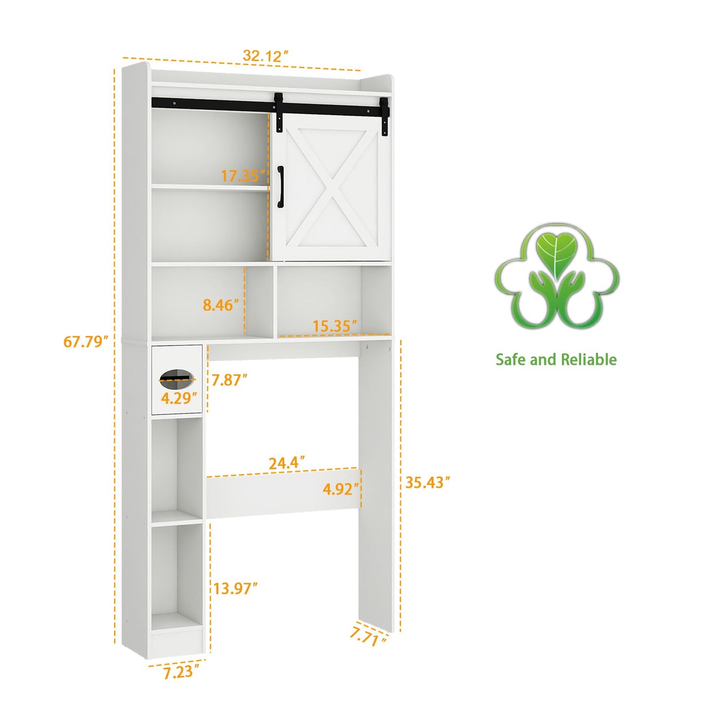 Over The Toilet Storage Cabinet, Farmhouse Storage Cabinet Over Toilet with Sliding Barn Door & Toilet Paper Holder Stand，Home Space-Saving Toilet Rack, for Bathroom, Restroom, Laundry