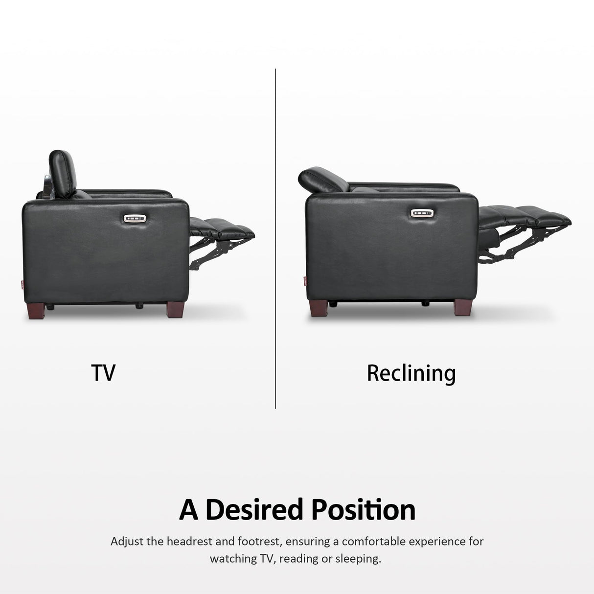 MCombo Zero Wall Recliner Chair, Wall Hugger Power Recliner Chair with Adjustable Headrest, High Wood Leg, USB & Type C Dual Charge Ports, for Living Room, Small Spaces, HL128 (Faux Leather, Black) MCombo