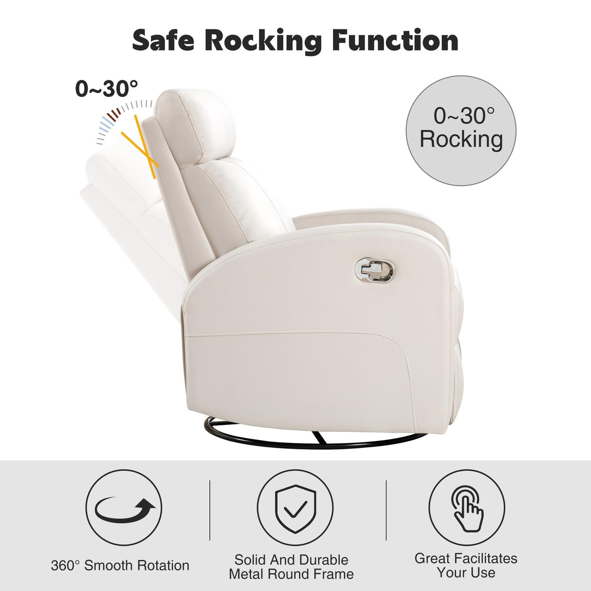 HOMYKA Swivel Rocker Recliner, Manual Glider Rocking Recliner Chair, Swivel Reclining Lounge Chair Nursery Glider Recliners for Small Spaces, Living Room, Beige HOMYKA