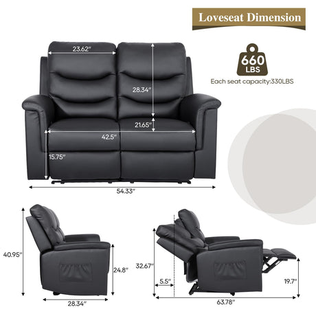 RIHEREFY RV Loveseat Recliner, Double Recliner with Adjustable Footrest/Cup Holder/Side Pocket, RV Wall Hugger Reclining Loveseat, 2-Seater Reclining Sofa Couch for Living Room & Home Theater RIHEREFY
