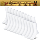 Vabean 10 Pairs Blank White Sublimation Socks Halloween DIY Socks Printable Athletic Socks Full Sublimation Socks Unisex Sports Crew Socks, One Size Vabean