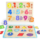 GRINNNIE Wooden Montessori Toddler Puzzles for 1 2 3 4 Years Old, 3 Pcs (Number, Letter, Shape) Kids Preschool Educational Peg Puzzle Set GR GRINNNIE