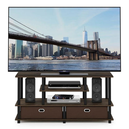 Furinno JAYA Large Stand for up to 50-Inch TV, Columbia Walnut/Black/Dark Brown - WoodArtSupply