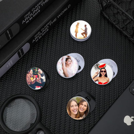 Hotop 50 Pieces 1 Inch Sublimation Badge Reel Blanks Sublimation Blank Aluminum Stickers for Retractable Badge Holder Round Sublimation Stickers Aluminum Sheets Heat Transfer for Personalized Photo Hotop
