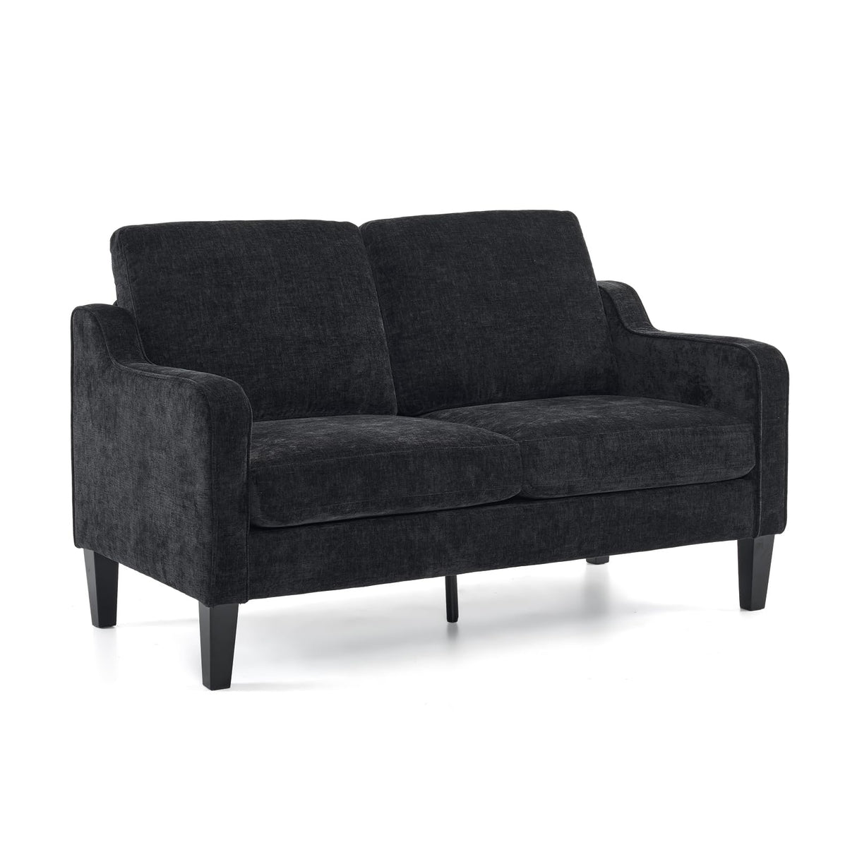 VINGLI Mid-Century Modern Loveseat Sofa Couch, Living Room 53" Love Seat 2 Seater Upholstered Comfy Couches with Scooped Armrest for Small Spaces, Dorm, Bedroom, Apartment, Office (Black) VINGLI