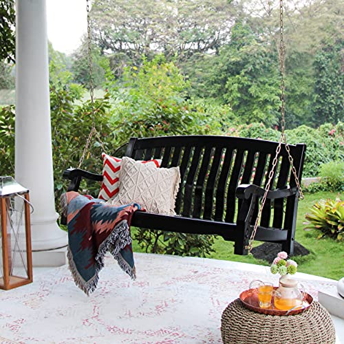 Bonn Mahogany Wood Black Porch Swing Cambridge Casual