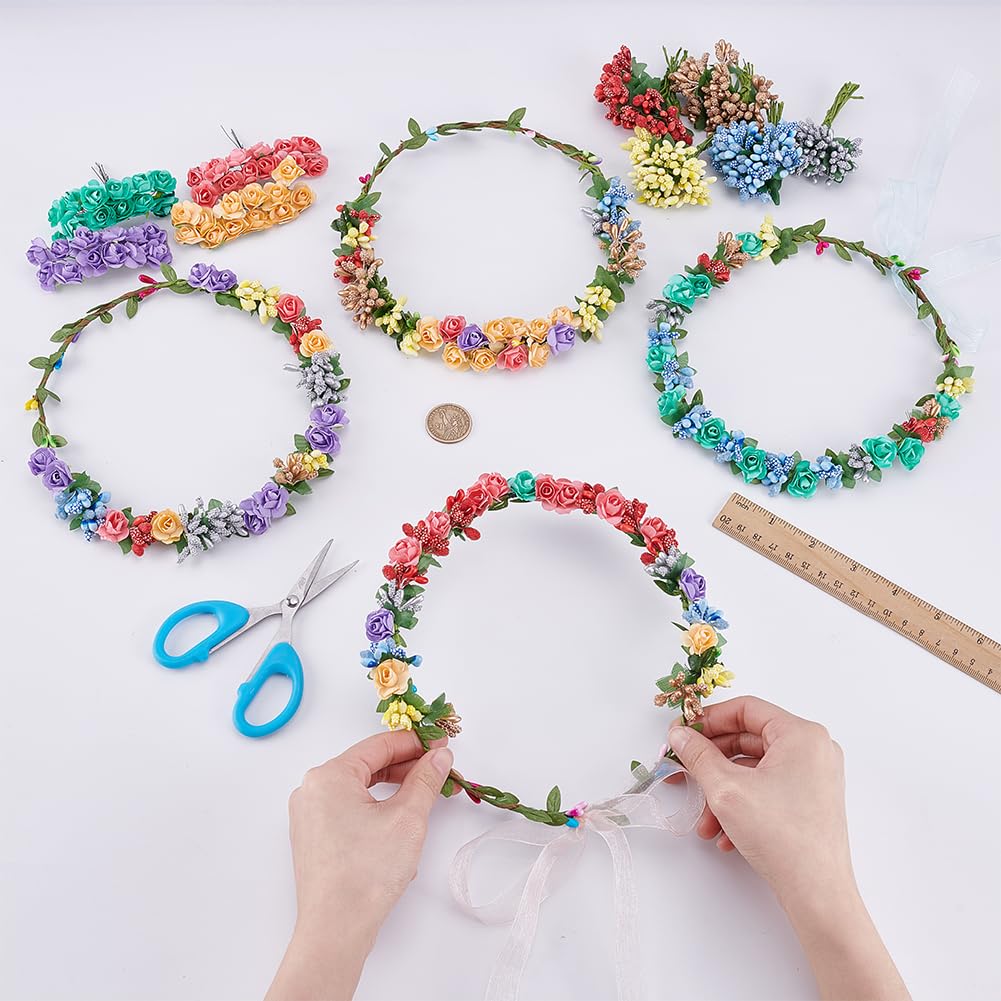 INFUNLY 12Sets DIY Flower Crowns Making Kit Make Your Own Flower Wreath Fairy Flower Headbands and Bracelets Handmade Floral Garland Kit Floral Crowns Head Hair Accessories for Wedding Birthday Party INFUNLY
