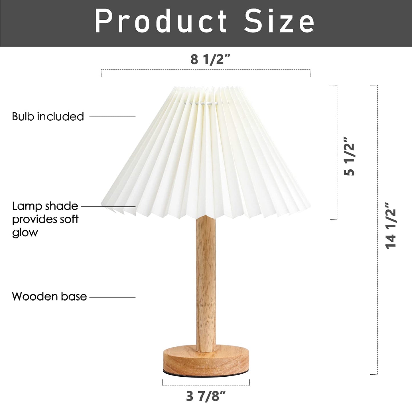 Zenply Small Table Lamp, Bedside Nightstand Mini Lamp for Bedroom Living Room Side Table Small Spaces, Pleated Aesthetic Vintage Lamp Warm White LED Bulb Included - WoodArtSupply